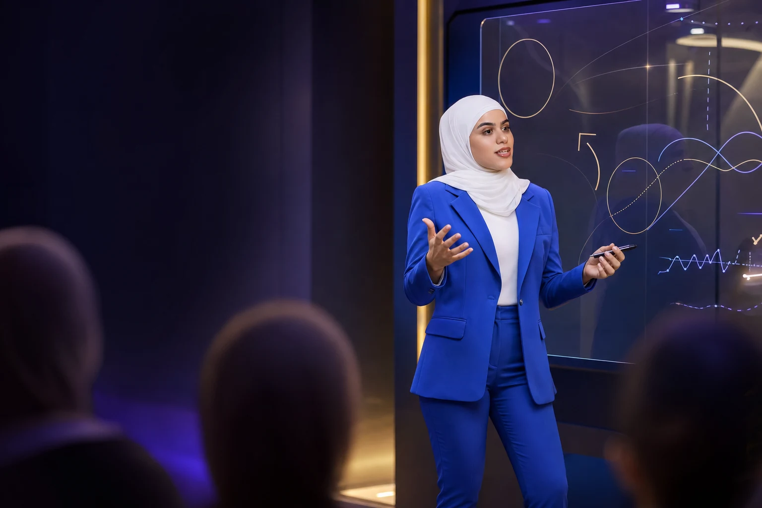 Razan Cheaito leading a sales workshop in a modern studio